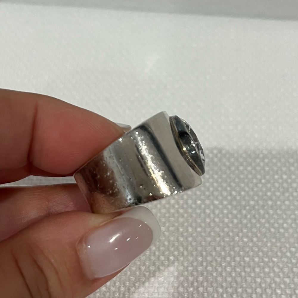 VINTAGE HARLENE KOREY KALIBRE 1985 Signed Silver Modernist Big CZ Ring Sz 7 - Picture 5 of 8